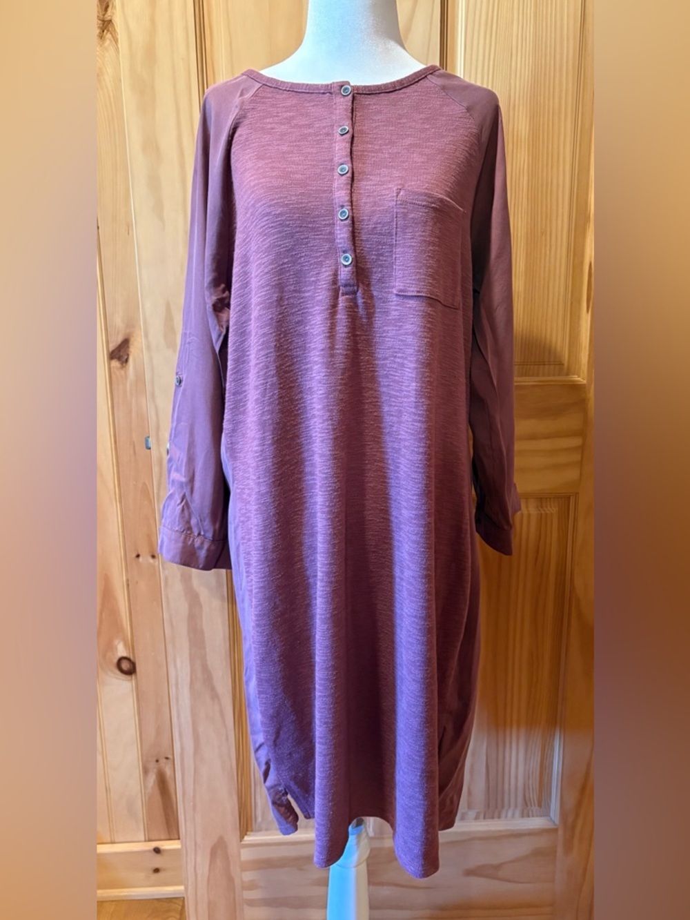 PRANA Women's Hensley Partial Button Henley Shirt Dress Dusty Rose M
